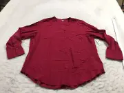 NEW Old Navy Shirt Womens XL Red 1/4 Button Long Sleeve Buttons On Sleeve