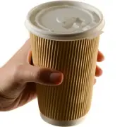 16oz Disposable Paper Coffee Cups RippIe Walled with White Flat Lids