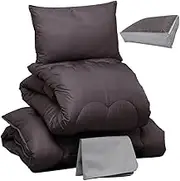 Iris Plaza Whole Washable Comforter Set of 4 Pieces, Semi-Double, Hollow Polyester Cotton, Includes Neat Storage Case, Moist Smooth Peach Skin Processing (Comforter, Futon, Pillow), Black