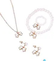 [HWJQ] 4Pcs Bow Necklace Earrings Bracelet Ring Set for Women Bowknot Pendant Necklaces Pearl Chain Bracelets Bow Butterfly Earring Jewelry Gift