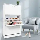 Shoe Cabinet Shoes Storage Rack Organiser Wooden Shelf 3-Drawers Furniture White