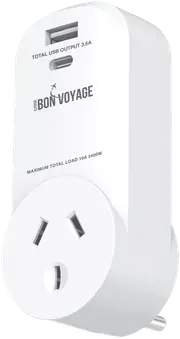 Bon Voyage Travel Adaptor AU to USA (2 USB Ports)