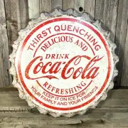 Coca Cola Coke Soda Pop Bottle Cap Large 18" Metal Aluminum Sign Garage New