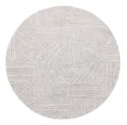 Obu Grey and Cream Geometric Washable Round Rug