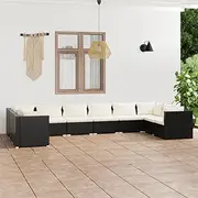 10 Piece Garden Lounge Set with Cushions Poly Rattan Black Patio Bar Sets