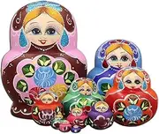 Nesting Dolls Stacking Dolls Russian Dolls Russian Nesting Dolls, Stacking Wooden Handmade Matryoshka Dolls, 10 Piece Cute Cartoon Animal Pattern Matryoshka Dolls Russian Nesting Dolls