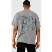 Mens Charcoal Tall Oversized Puff Front And Back T-shirt