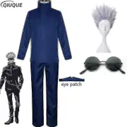 2023-anime Jujutsu Kaisen Gojo Satoru Cosplay Costume Tops Pants Eye Patch Halloween Party Men Uniform Wigs-1-1