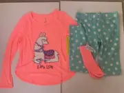 SO 3 PC PAJAMA SET LLAMA LOVE ORANGE GREEN LONG SLEEVE GIRLS 18 FREE SHIPPING!