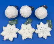 Christmas Tree Ornaments/ Decorations . Set Of 6. 3 Snowballs, 3 Snowflakes.