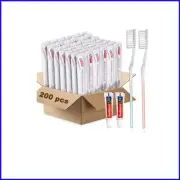 Bulk 200-Pack Travel Toothbrush Kit - Individually Wrapped with Toothpaste