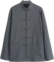 [NTWSHS] Chinese Clothing Chinese Traditional Long Sleeve Tang Suit Kung Fu Uniform Men's Shirt Jacket,Martial Arts Clothes Long Sleeve Zen Meditation Uniform Tai Chi Clothes(Gray,Large)