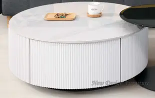 【N D Furniture】台南在地家具-設計感MDF全包白色烤漆90cm岩板大茶几圓几YH