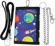 [EWOECUI] Children's Wallet with Velcro Closure, Drawstring, Metal Chain, Gold Note Compartment and Coin Compartment, Foldable Space Elements Purse, Children's Gift for Children, Tri-Fold Purse