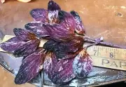 vintage 1940s velvet leaves hand wrapped 1 spray purple green rust Japan