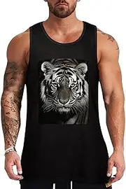 [NQHJT] Men Tank Tops Black and White Tiger Sleeveless T Shirts for Men's Fitness Quick Dry Gym Tank Top for Men