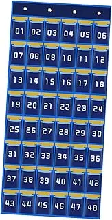 JISADER Classroom Pocket Chart Hanging Organizer Multipurpose Wall or Door Hanging Storage Bag Pocket Organizer for Bedroom Closet, Blue 48 Pockets