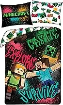 Children's Reversible Bed Linen, Children's Bed Linen, Oeko-Tex Duvet Cover 140 x 200 cm and Pillowcase 70 x 90 cm, Minecraft with Alex and Steve
