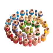 Montessori Color Sorting Wooden Toy Peg Dolls in Barrels - Set of 25