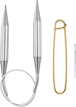 uxcell Circular Knitting Needles 16" Stainless Steel US 15/10.0mm Knitting Needles 4.33" with Knitting Stitch Holder for Fast Knitting Tip to Tip Sweater Scarves Necklaces