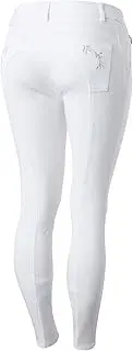 [HORZE] Kaitlin Women's Flower Pattern Silicone Full Seat Breeches with Phone Pocket - White - 32