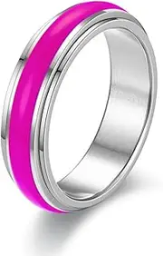 [WOYNJI] 6mm Stainless Steel Anxiety Ring with Luminous Enamel Glow in Dark Statement Spinner Rings for Women Men