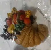Vintage Hallmark Thanksgiving Pin CORNUCOPIA Fruits BASKET Horn Plenty NOS
