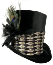 Tall Top Hat Black Velvet Diamond Jewel Peacock Steampunk Dapper Wedding Topper