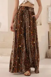 Charli Pants - Paper Bag High Waisted Wide Leg Pants in Riley Print