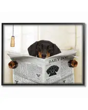 Stupell Dog On Toilet Newspaper Funny Animal Pet Design Wall Art