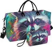 [YXYZRMY] Cute Raccoon Portrait Travel Duffel Bag Gym Bag Sports Tote Bag with Multiple Interior Pockets Shoulder Weekender Bag for Women Men with Toiletry Bag 20.5”x 7.9”x 13.8”, Multi-Colored, one