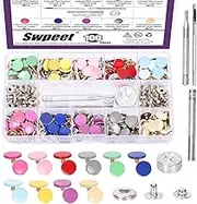 Swpeet 100 Sets 1.25cm - 1/2 inch 10 Colors Metal Snaps Buttons with 4Pcs Fixing Tools Assortment Kit, Clothing Snaps Kit for Clothing, Leather, Jacket, Jeans Wear, Bags, Bracelet