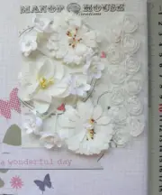 WHITE Rose, Blossom & Gerberra - 15 Flowers - PAPER & SILK 20-55mm VC5