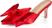 [iadore] Women's High Heel Sandals, 3'' Satin Closed Pointed Toe Oversized Bow Slip-on Stiletto Slippers Party Prom Casual Dress Mules