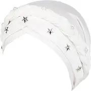 Summer Turban Hats Women Elastic Head Wrap Caps Pearls Pre Tied Twisted Braid Hat Hair Loss Cover Headwear Sleeping Hat