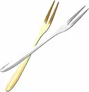 10-Piece Mini Dessert Forks Set - Silver & Gold Cocktail Fruit Forks for Appetizers, Escargot, Shellfish, Olives & Party Snacks - Elegant Small Forks for Home & Kitchen