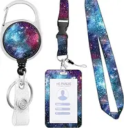 ID Badge Holder with Lanyard, Retractable Badge Reel Clip for Nurse Doctor, Detachable Neck Lanyard Strap ID Card Holder Keychain Lanyards for Students Teacher Office Staff