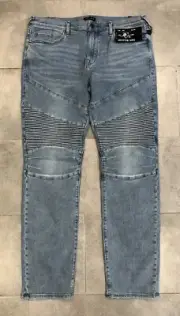 $200 True Religion Geno Classic Rocco Moto Men's 38x34 Relaxed Slim Jeans Biker