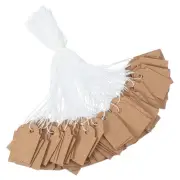200Pcs 0.98"x0.59" Price Tags Writable Labels Display Label with String Brown