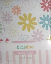 Kidsline Fanciful Floral Girl's Crib Sheet Toddler Bed Flowers Pink Blue Yellow