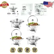 Chafing Dish Buffet Set of 4 - 5QT Stainless Steel Round Warmers with Glass Lids