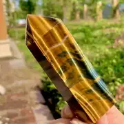 361GNatural Tiger Eye Stone Stele Quartz Crystal Wand Rock Restoration