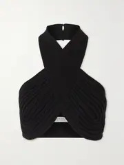 [Gabriela Hearst] Gabriela Hearst - Eris Cropped Ribbed Merino Wool Halterneck Top - Black - large large Black