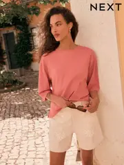 Rose Pink Short Sleeve Slub Jersey Crew Neck T-Shirt (F86218) | $19