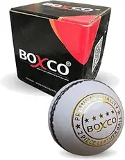 BOXCO Premium Hand Stiched Two Piece Cricket Leather Ball for T20, One Day and Test Matches (White)