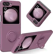 DOMAVER for Samsung Galaxy Z Flip 5 Silicone Case with Ring Holder Kickstand, Gel Rubber Slim Soft Shockproof Samsung Z Flip 5 Cover, Simple Flip 5 Case for Men Women, Purple