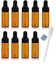 Simple-e 10pcs 5ml 1/6oz Amber Mini Glass Bottle Amber Sample Vial Small Essential Oil Bottle with Glass Eye Dropper + 1pc Glass Clean Cloth + 1pc 3ml Dropper (10)