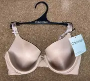 Calvin Klein Lightly Lined Demi Bra Convertible Straps Shiny Beige 34C NWT