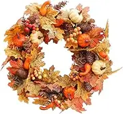 Perfk Fall Wreaths for Front Door Outside, 20 Inch Autumn Wreath with Pumpkins Pinecone Flowers Maple Leaf, Fall Outdoor Wreath for Harvest Thanksgiving Halloween Decorations Home Decor