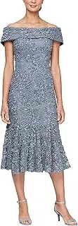 [Alex Evenings] Women's Short Off The Shoulder Lace Cocktail Dress, Formal Events, Wedding Guest, Mother of The Bride